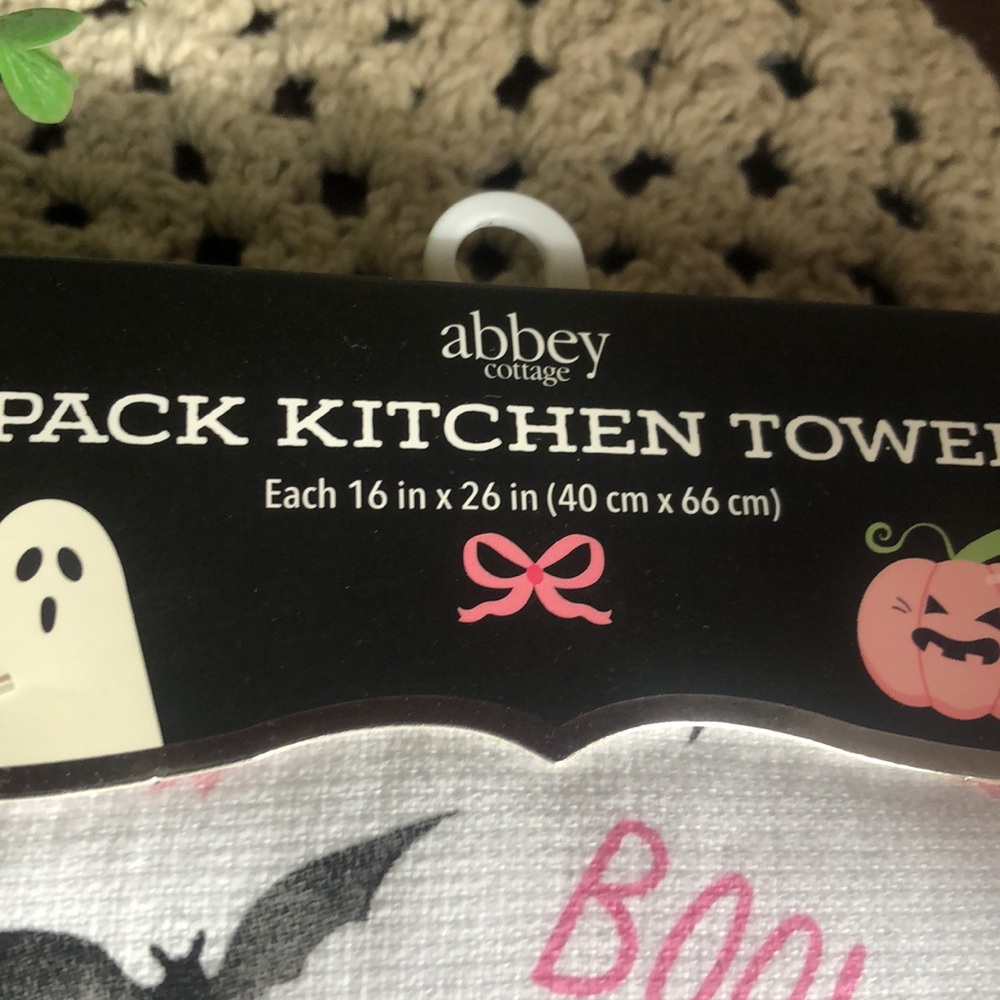 Pink Pumpkin & Bat Print Halloween BOO Kitchen Towels - Picture 3 of 6